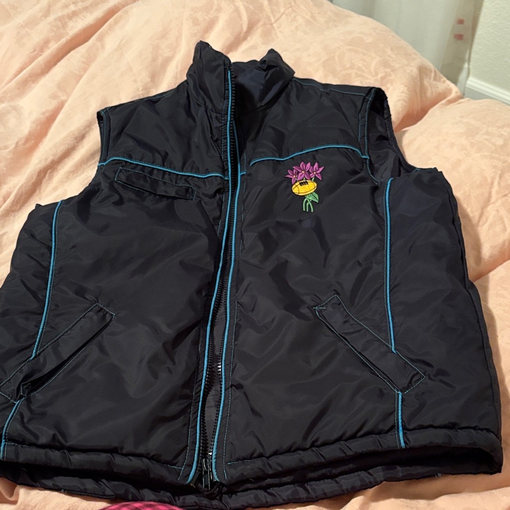 Kids Navy Puffer Vest with Floral Patch rugby